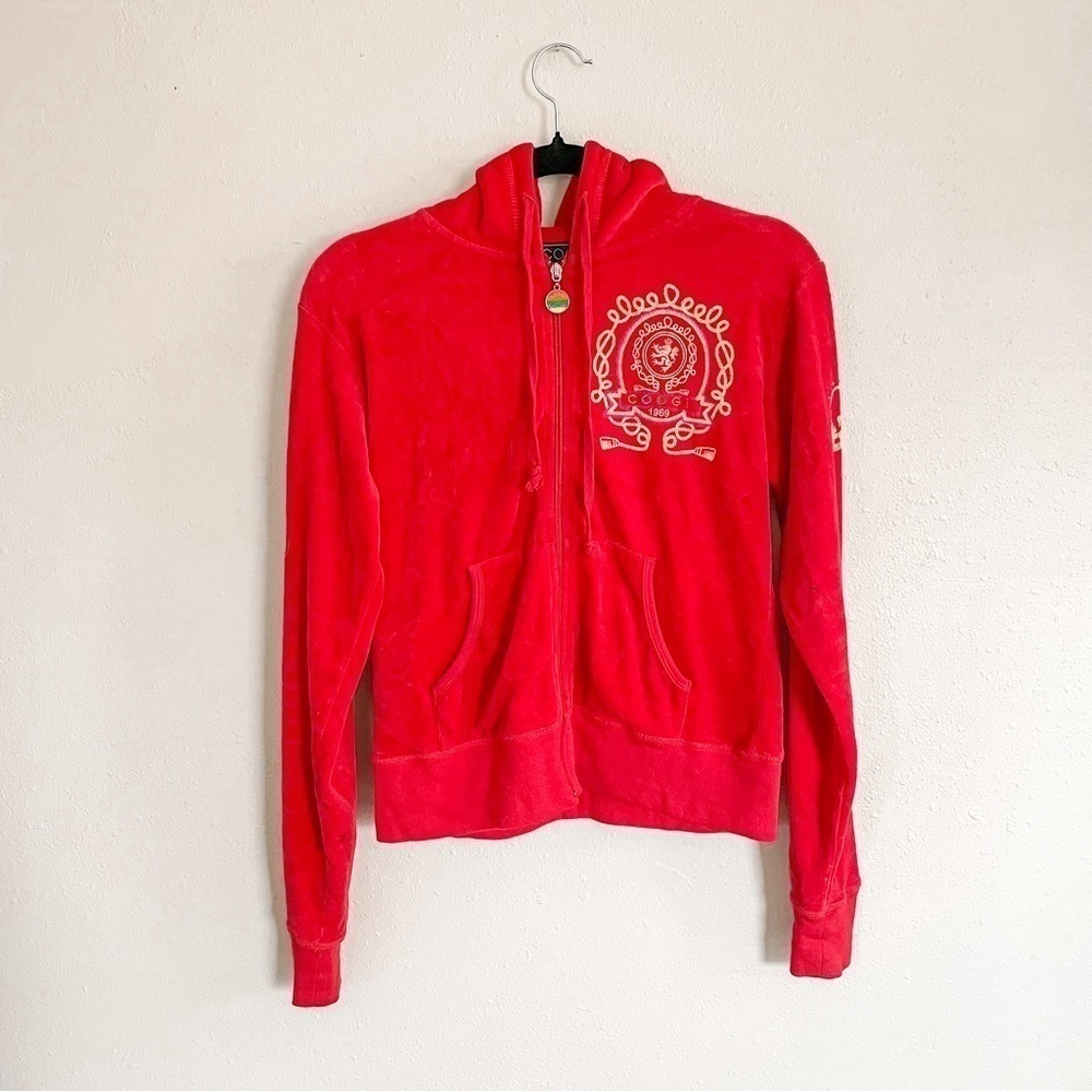 COOGI | velour‎ zip-up hooded sweatshirt, women’s size M